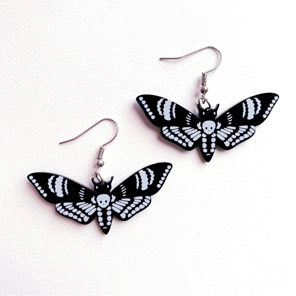 Deathshead Hawkmoth Black Acrylic Earrings